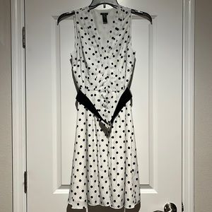 Black and white polka dot dress with belt